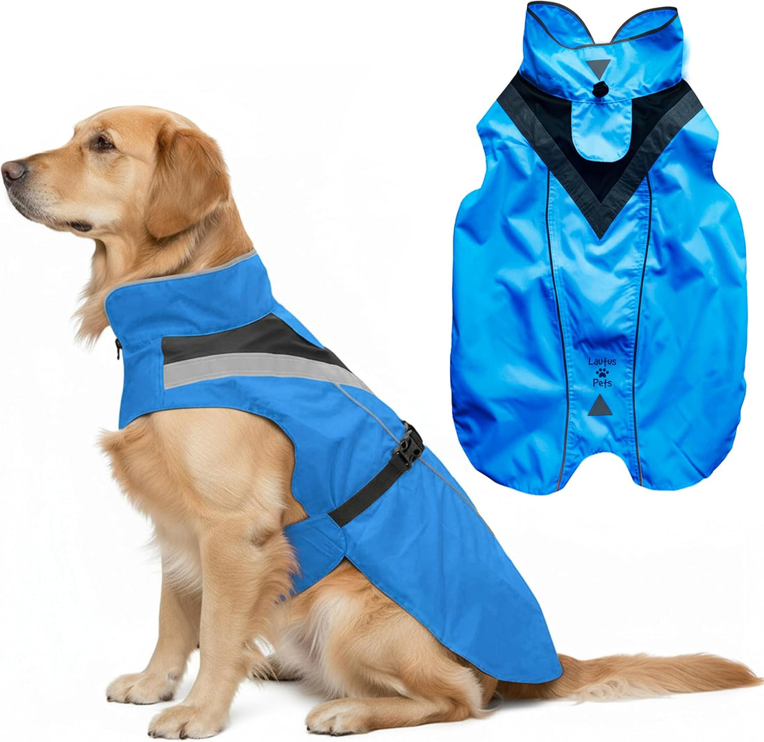 Waterproof Dog Rain Coat, Reflective Safety Strips & Leash Hole