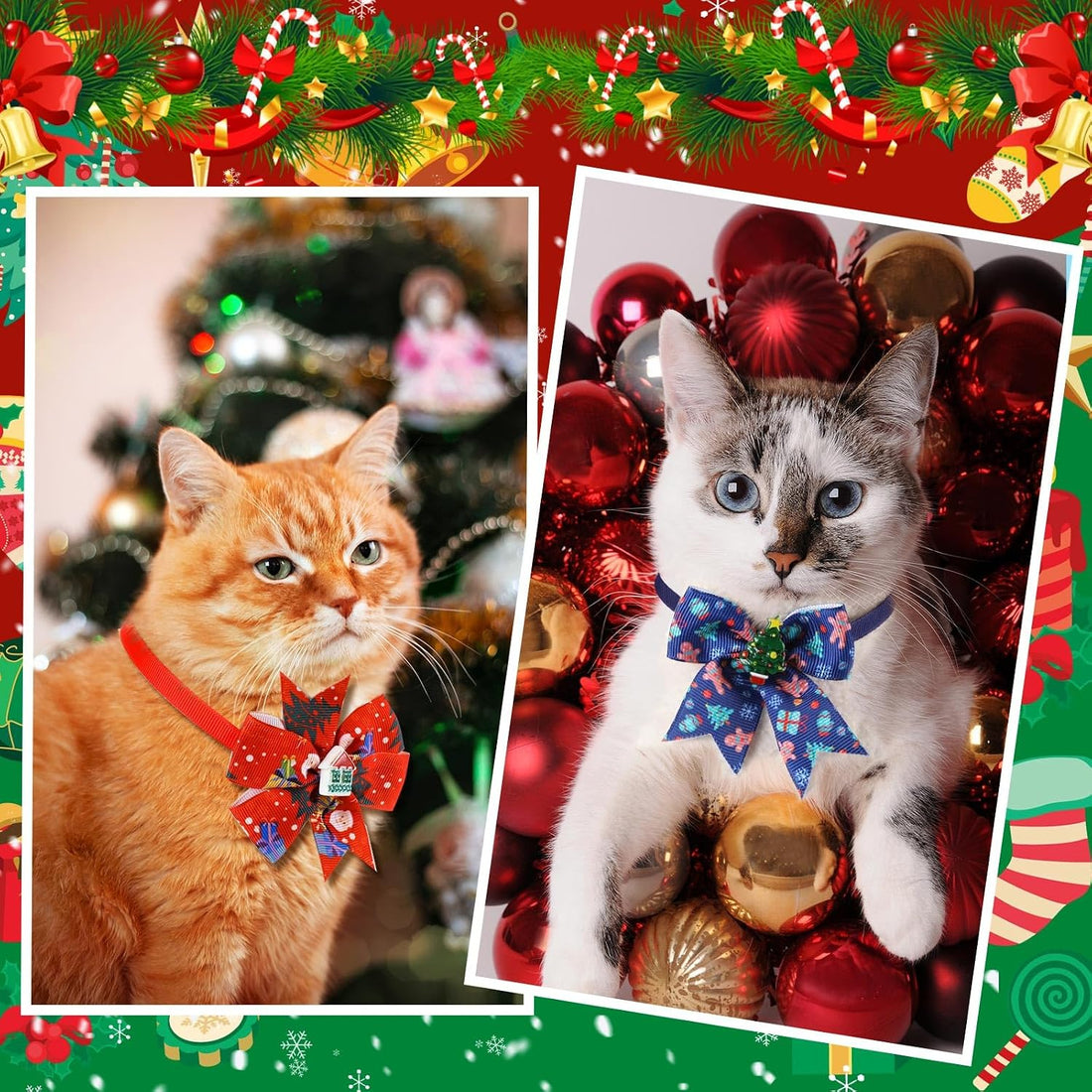 Huhumy 100 Pcs Christmas Dog Bow Ties Small Medium Pet Collar