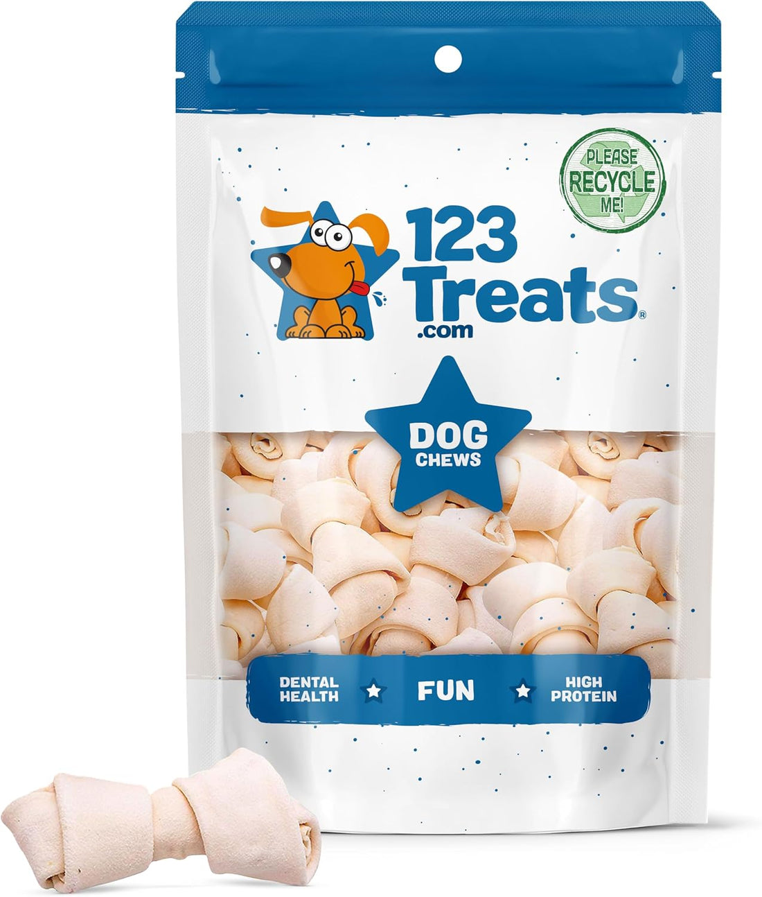 123 Treats | Dog Rawhide Bones Chews 3-4" Premium Rawhide Dog Bones