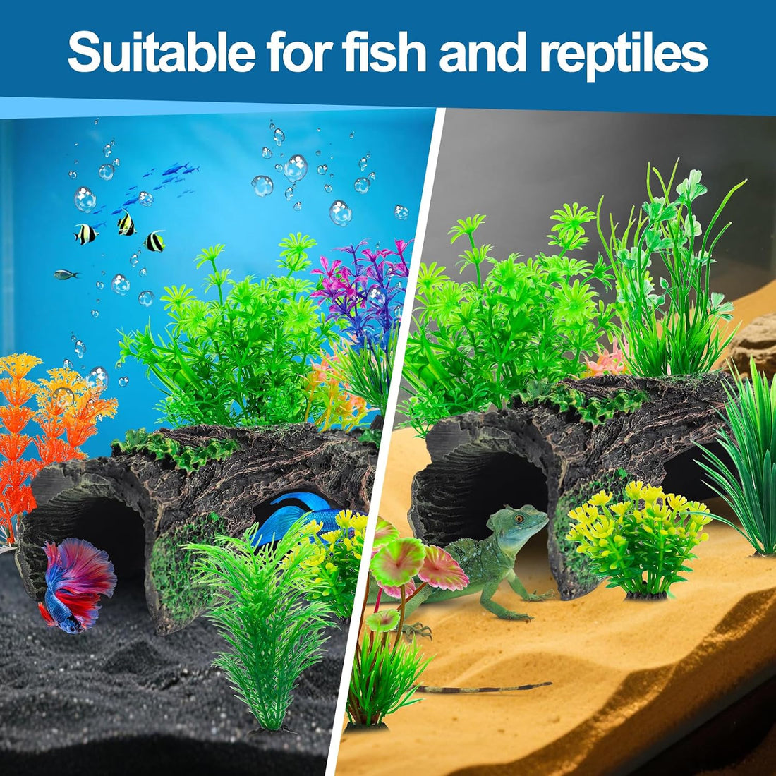 9Pcs Aquarium Decorations Resin Hollow Tree Trunk Ornament Set