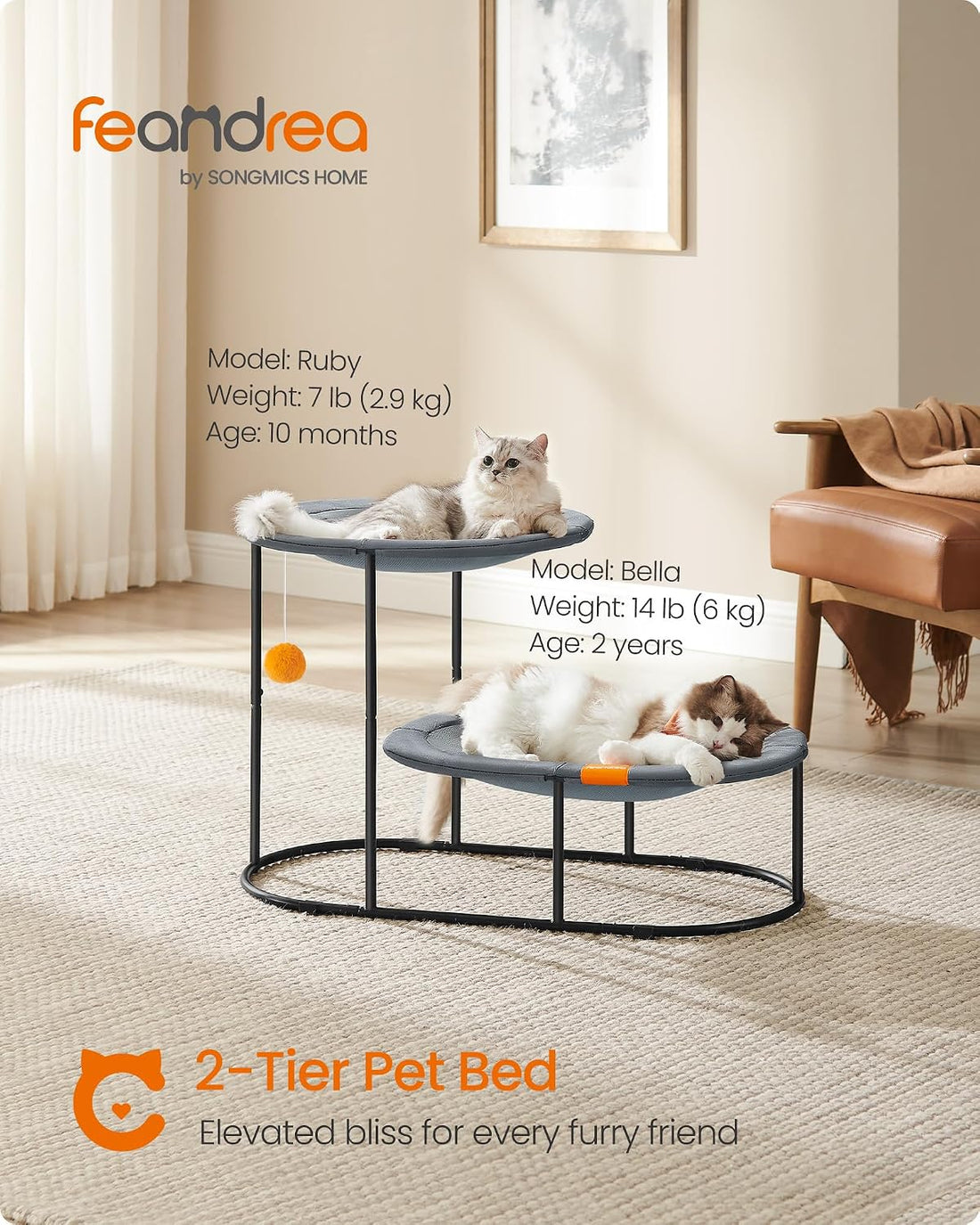 Feandrea 2-Tier Elevated Cat Hammock Bed