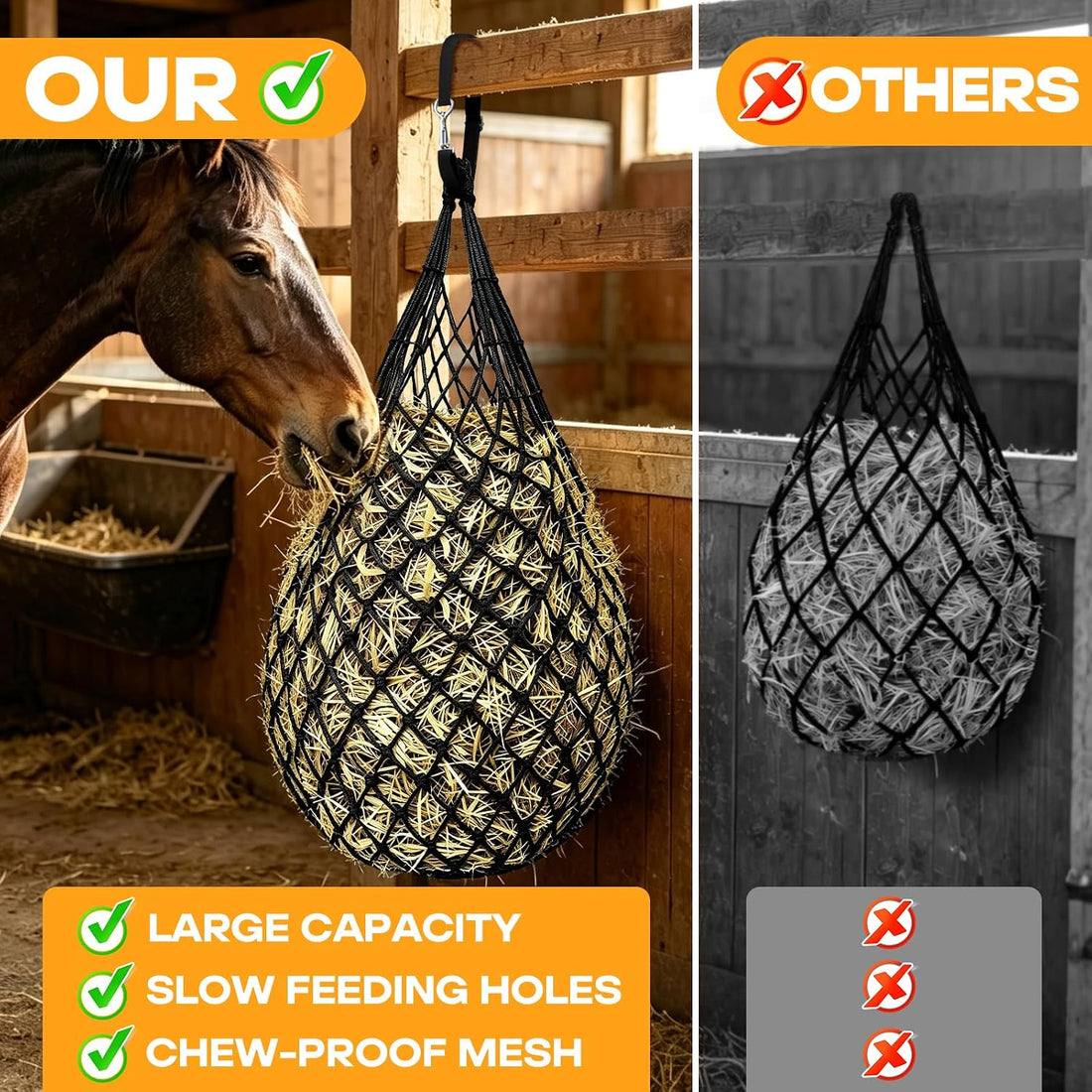 Hay Nets for Horses, 3-Pack Large-Capacity Hay Net for Horses Goats