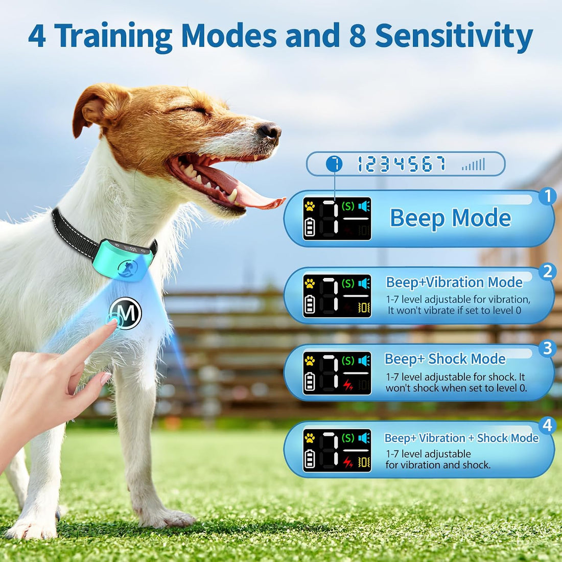 Smart Bark Collar for Large Dogs with 8 Adjustable Sensitivity Levels