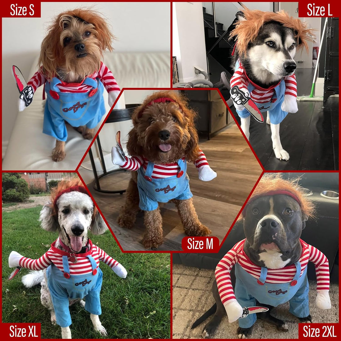 Dog Halloween Costumes, Funny Dog Killer Doll Costume with Wig