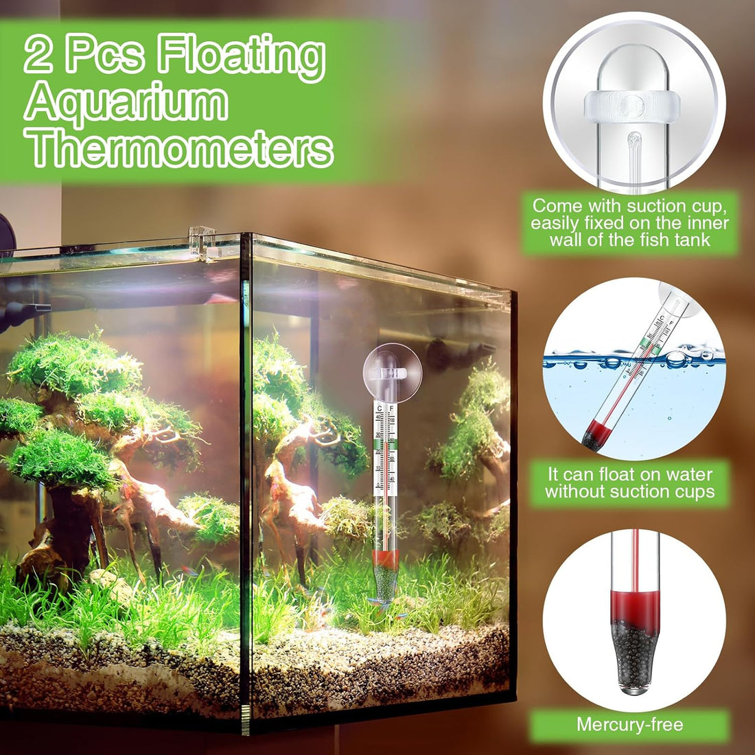 Dreyoo 2 Pack Floating Aquarium Thermometers, 0-43°C/32-110°F