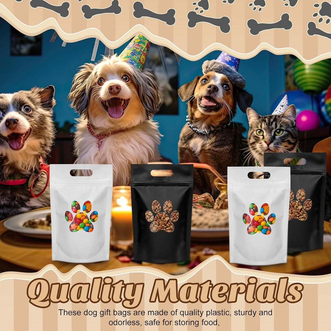 Gersoniel 100 Pcs Paw Dog Treat Bags Gift Bags with Window Resealable
