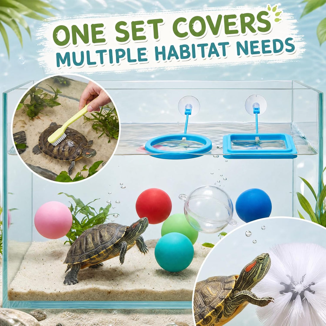 Sosation 11 Pcs Turtle Tank Accessories Turtle Brush Toy Cleaner