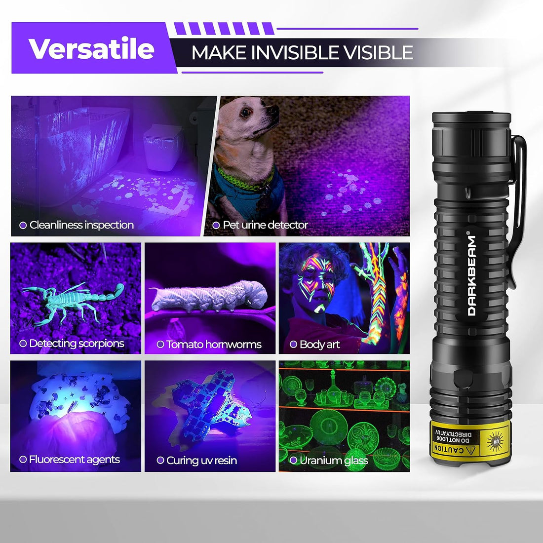 DARKBEAM UV Flashlight 395nm LED Black Light Woods Lamp Ultraviolet