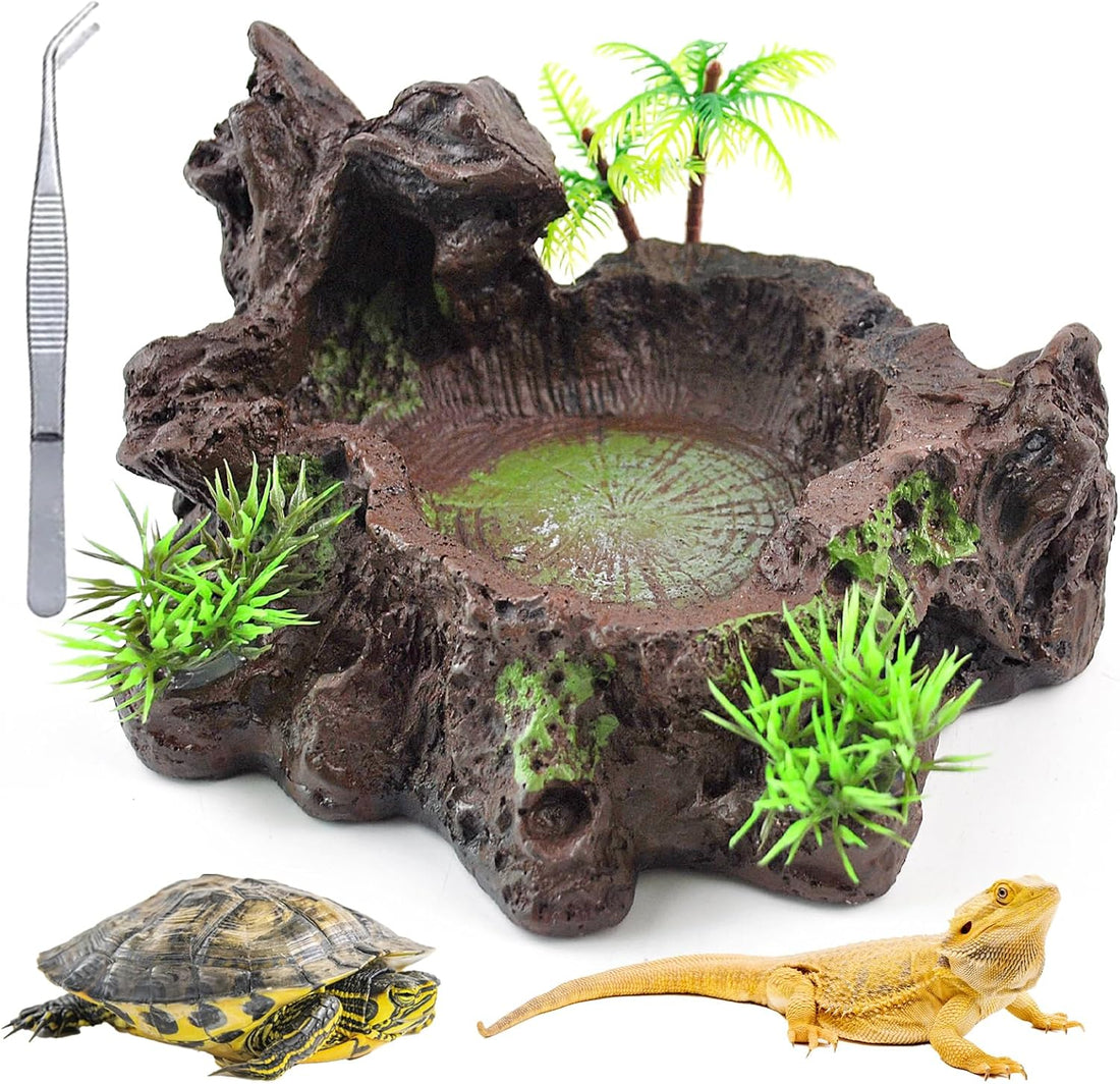 kathson Magnetic Reptile Feeder Ledge,Double Bowl Magnetic Lizard