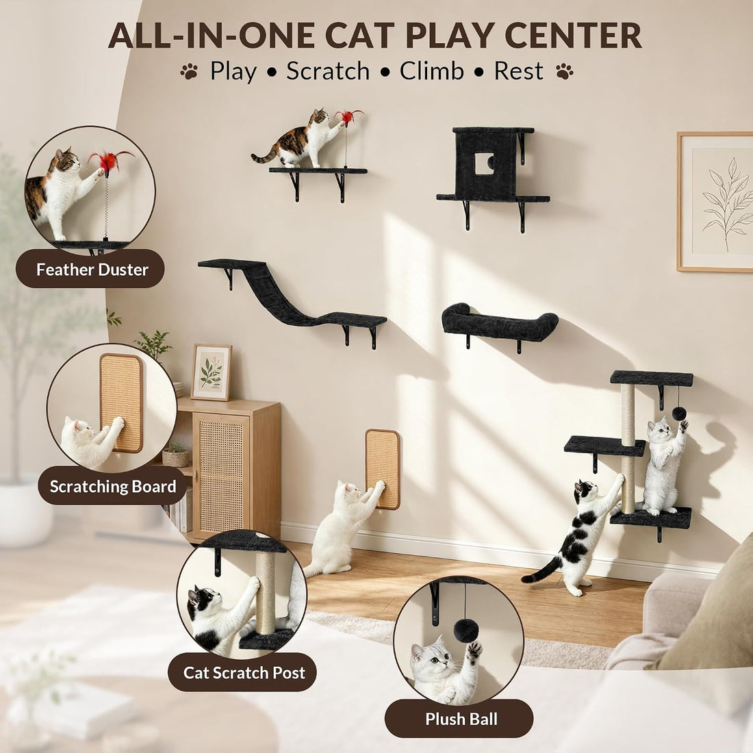 Cat Wall Shelves, 6-in-1 Cat Wall Furniture Set