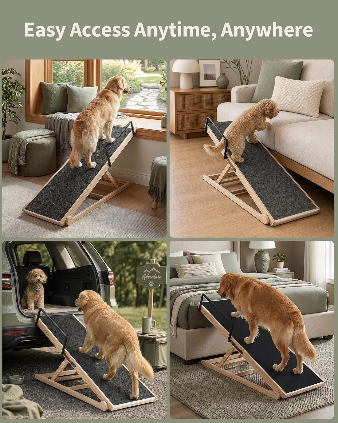 Dog Ramp for Large Dogs, 6 Adjustable Heights, Upgraded Anti-Slip