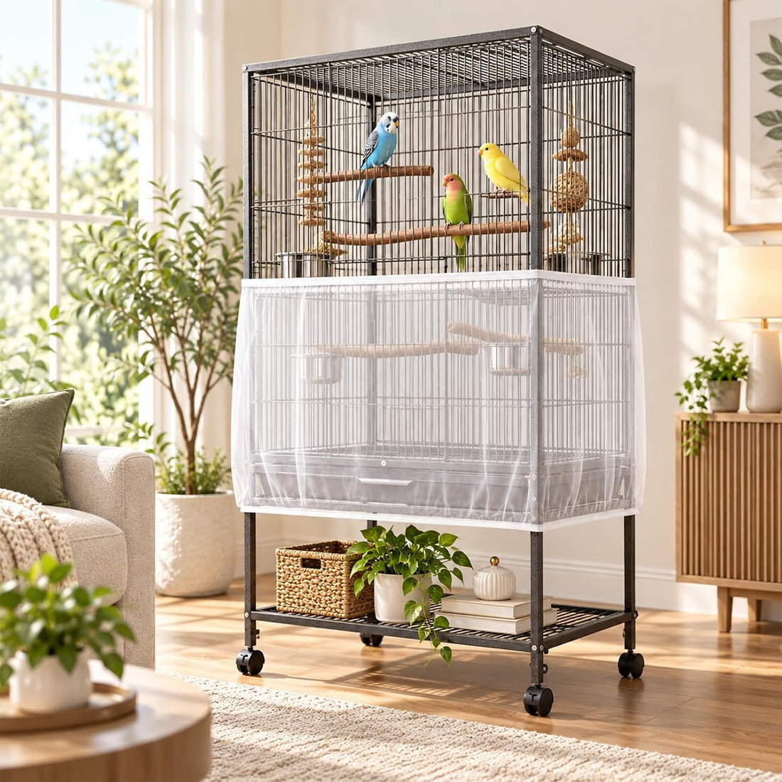 Universal Bird Cage Seed Catcher, Adjustable Bird Cage Cover 90-118''
