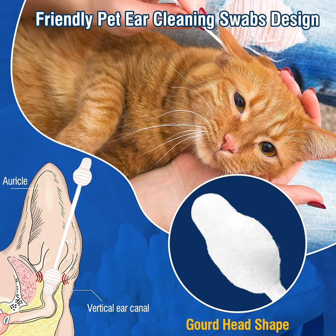 110 Pcs Pet Dry Cotton Swabs Clean Ear Double-Headed Gourd-Shaped