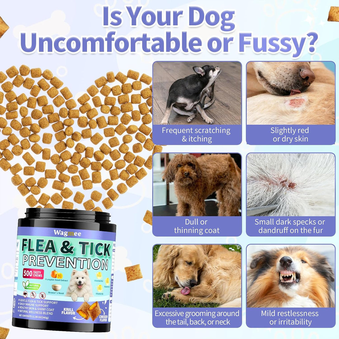 Flea and Tick Prevention for Dogs, 500 Crunchy Tasty Chews