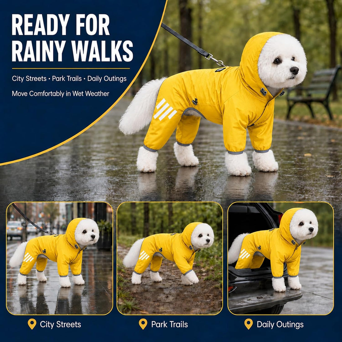 Dog Raincoat Pup Hood Waterproof Dog Rain Jacket with Reflective