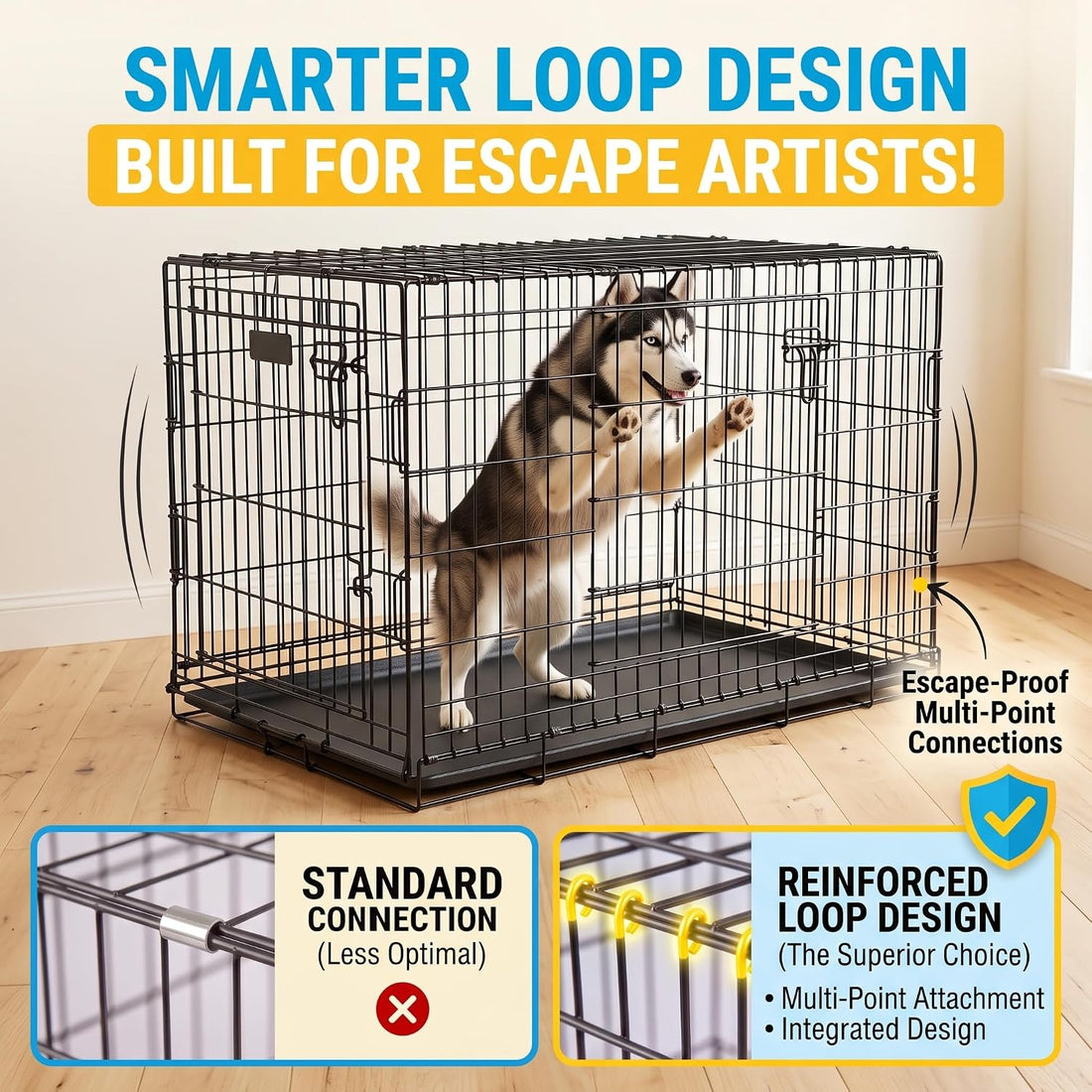 24inch, 2-Door Foldable Metal Wire Dog Crate