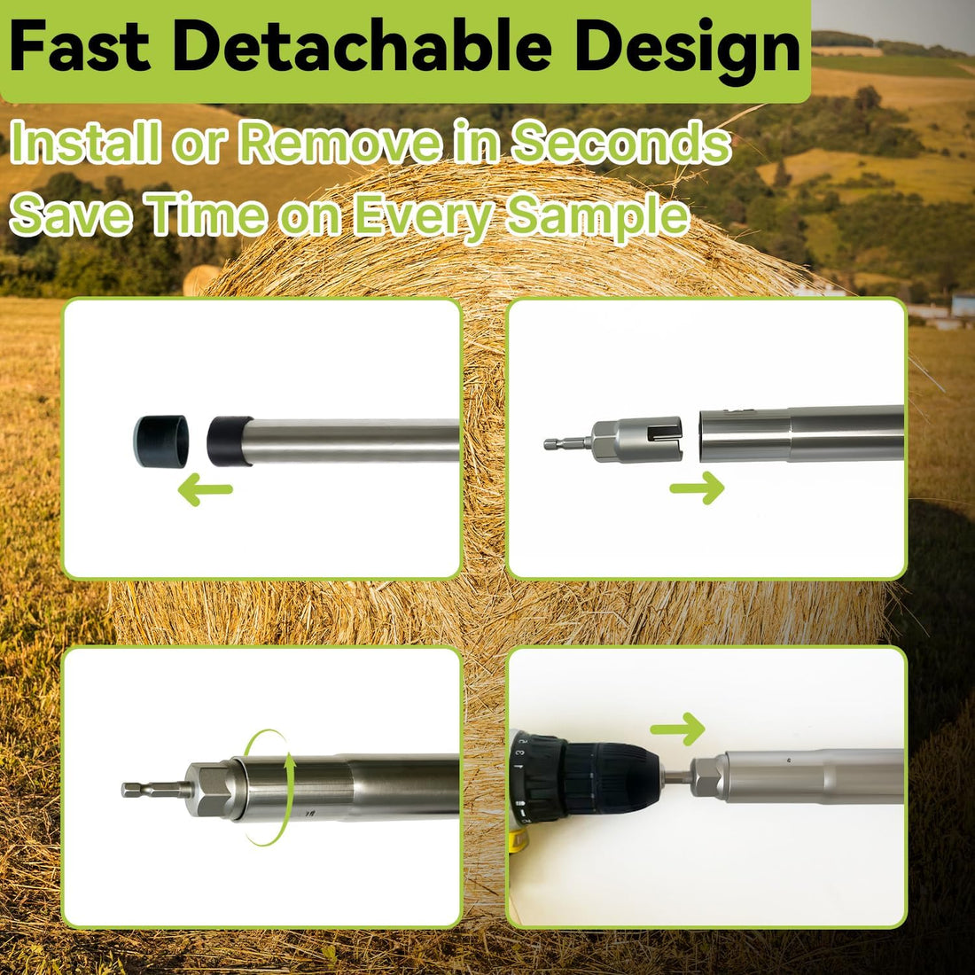 Hay Probe Sampler Electric Drill Compatible 26 Inch Stainless Steel