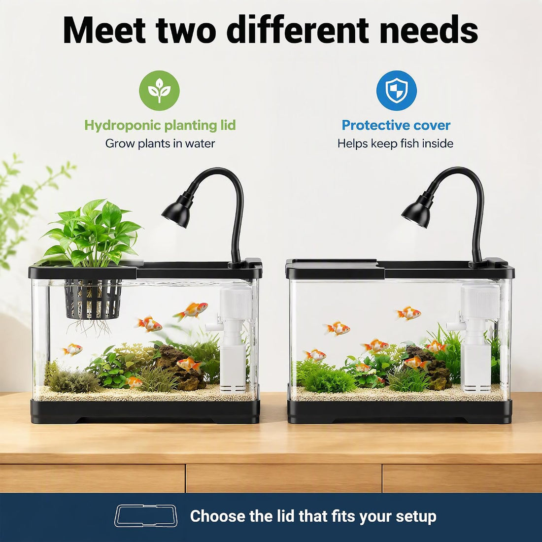 AS Fish Tank Aquarium with LED & 3-in-1 Pump for Betta, 3 Gal