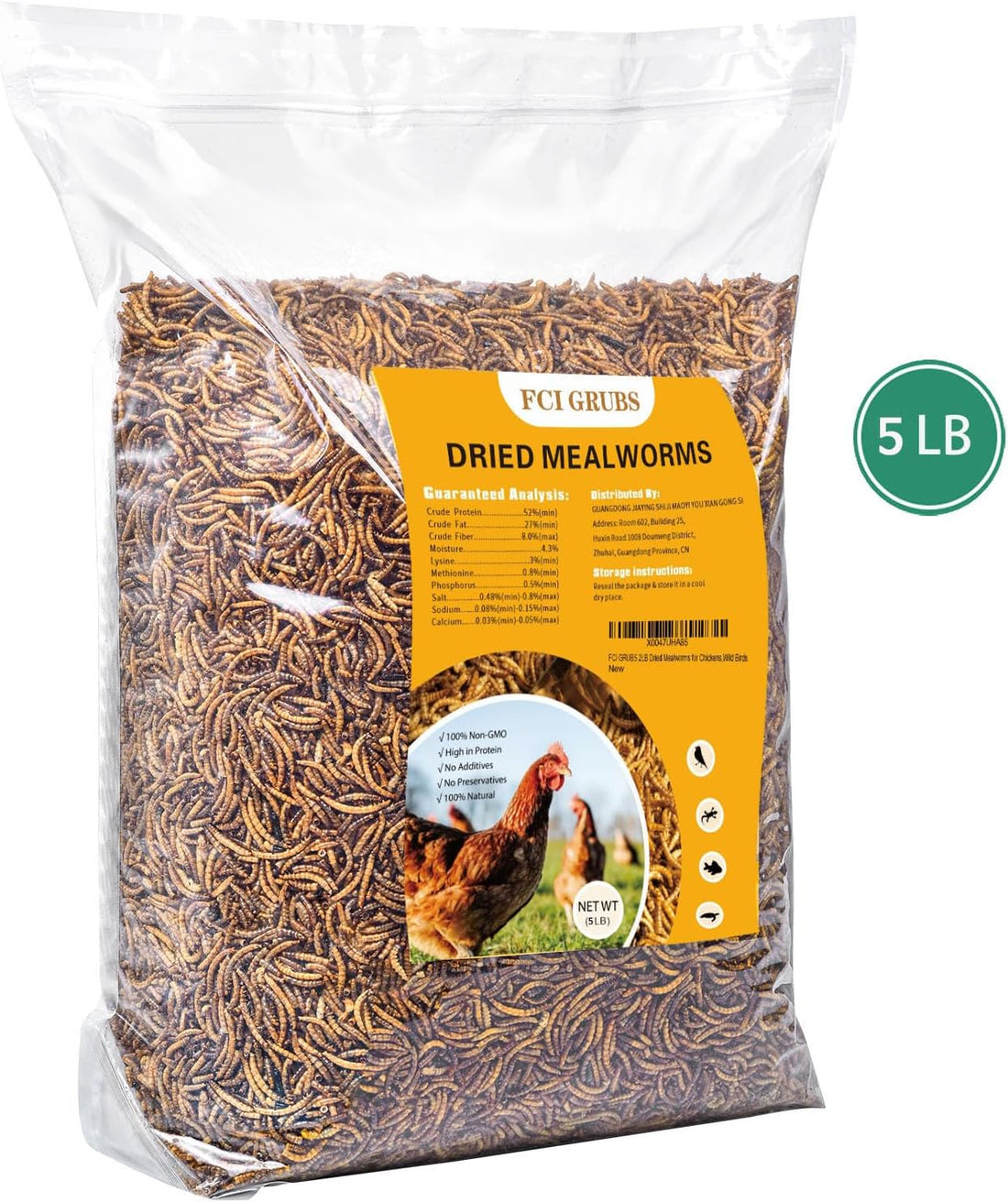 FCI GRUBS Dried Mealworms 5LB-High Protein Chicken Feed,More
