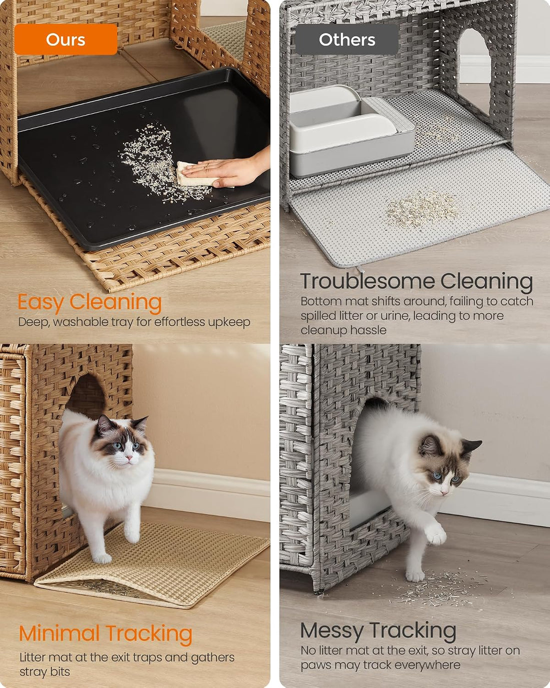 Feandrea Cat Litter Box Enclosure, Handwoven Rattan End Table