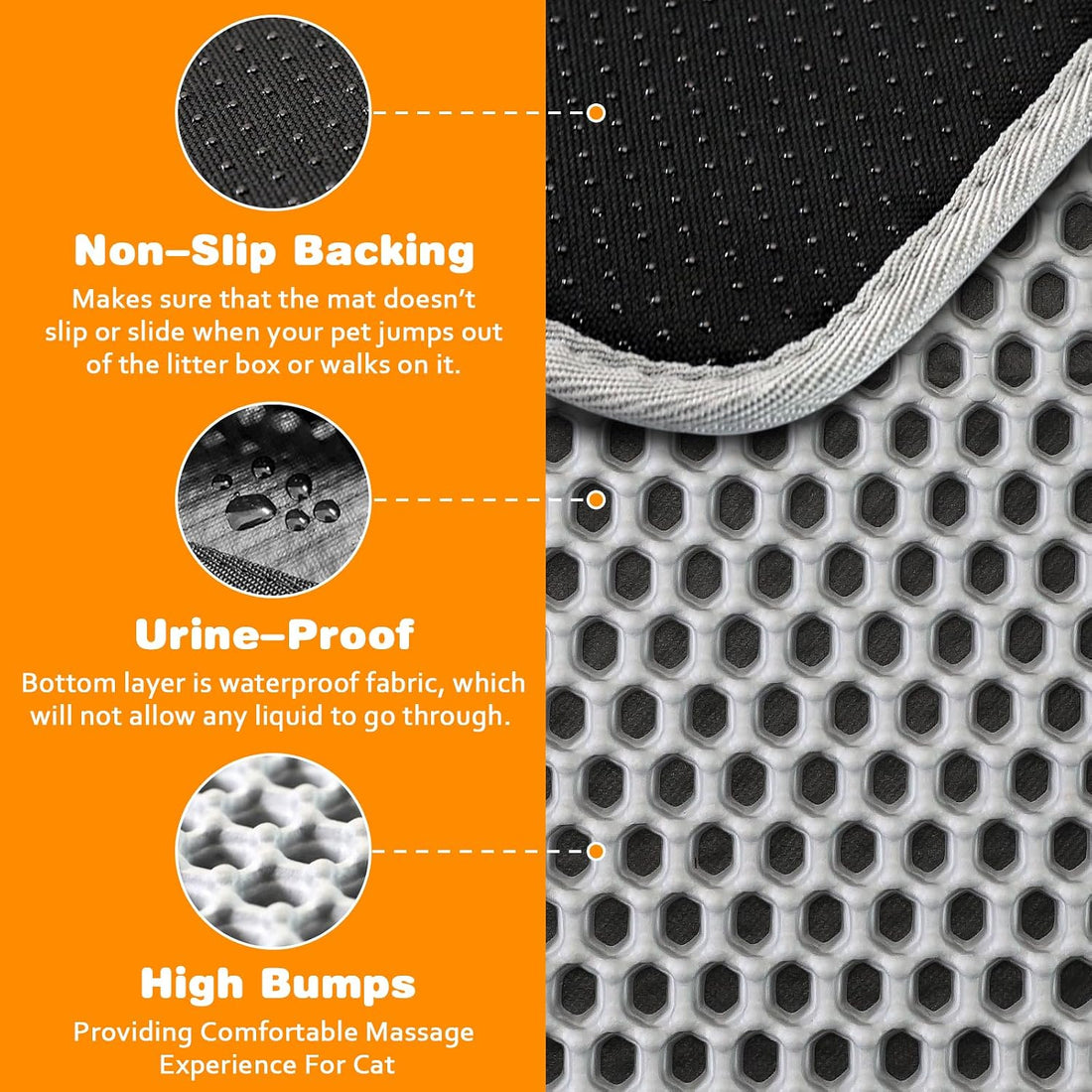 Cat Litter Mat 18"x24",Double Layer EVA litterbox Mat, Brown