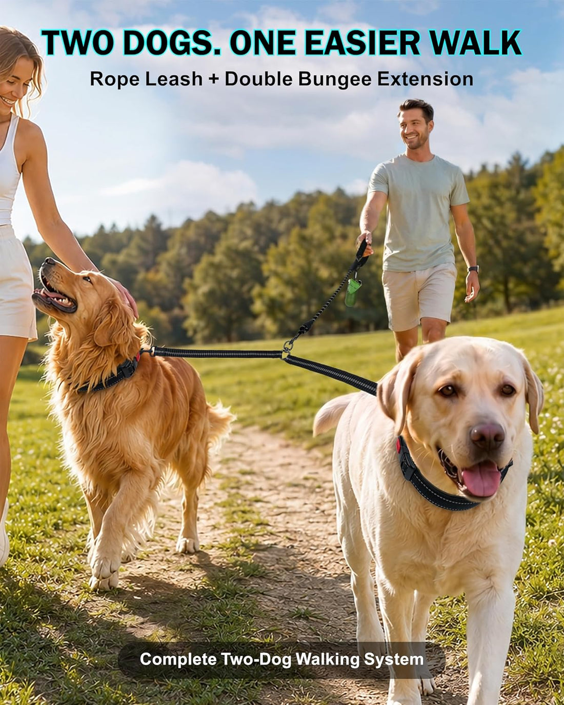 Taglory Double Dog Leash for Two Dogs No Tangle, Bungee Extension