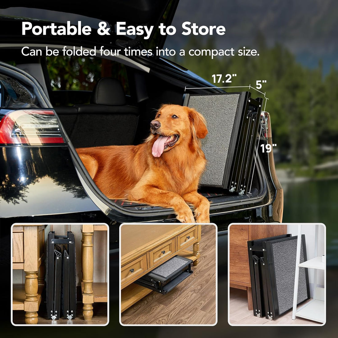 PetThem Dog Ramp for Cars, 71" L × 17.2" W, Extra-Long Foldable
