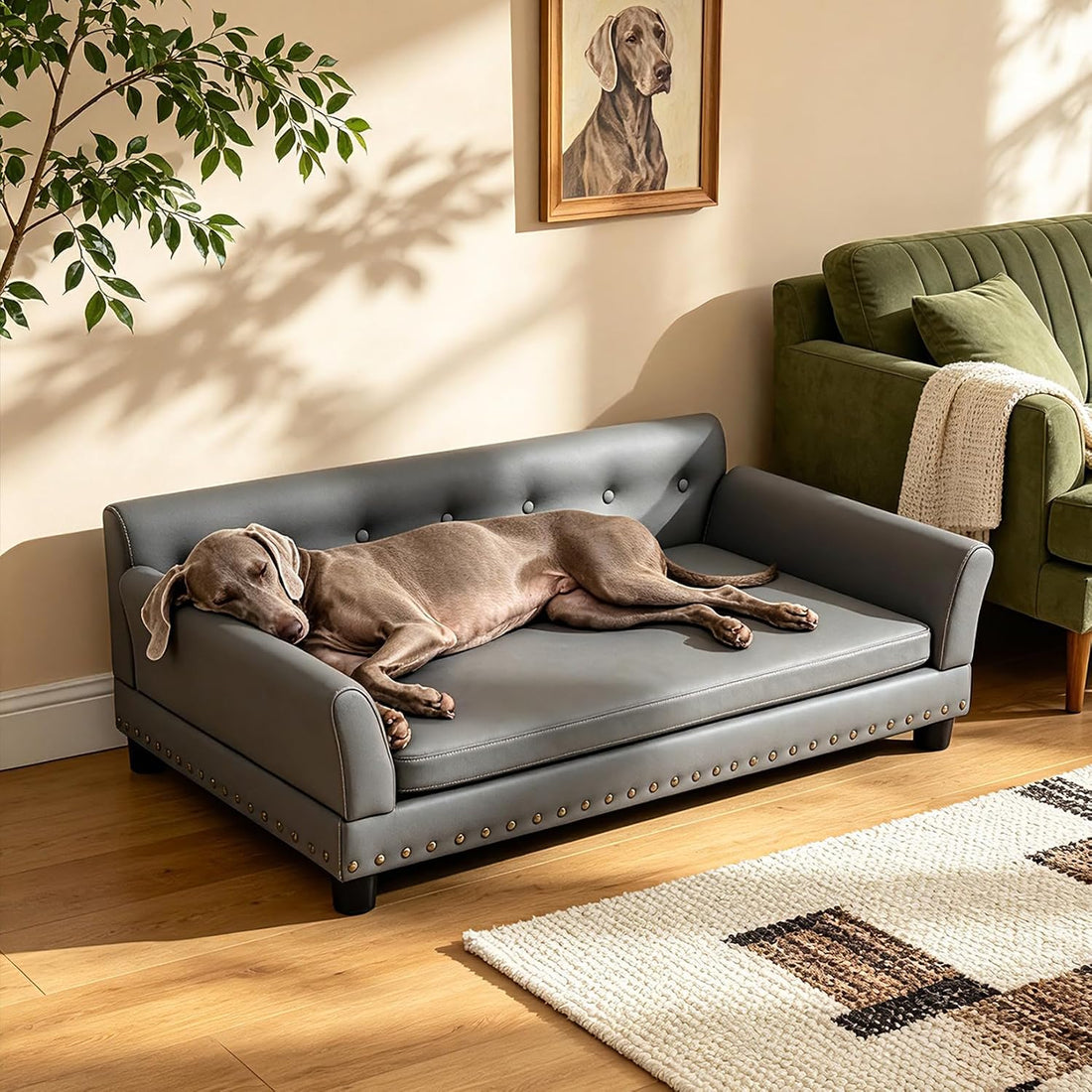 XL Leather Dog Sofa: Scratch Resistant Pet Couch up to 132lbs