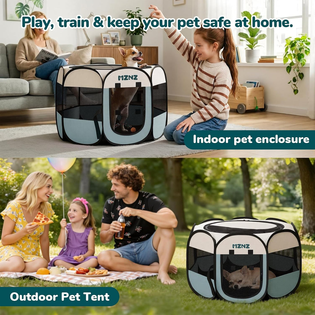 Dog Playpen, Portable Cat Playpen Crate Indoor for Dogs Cats Rabbits