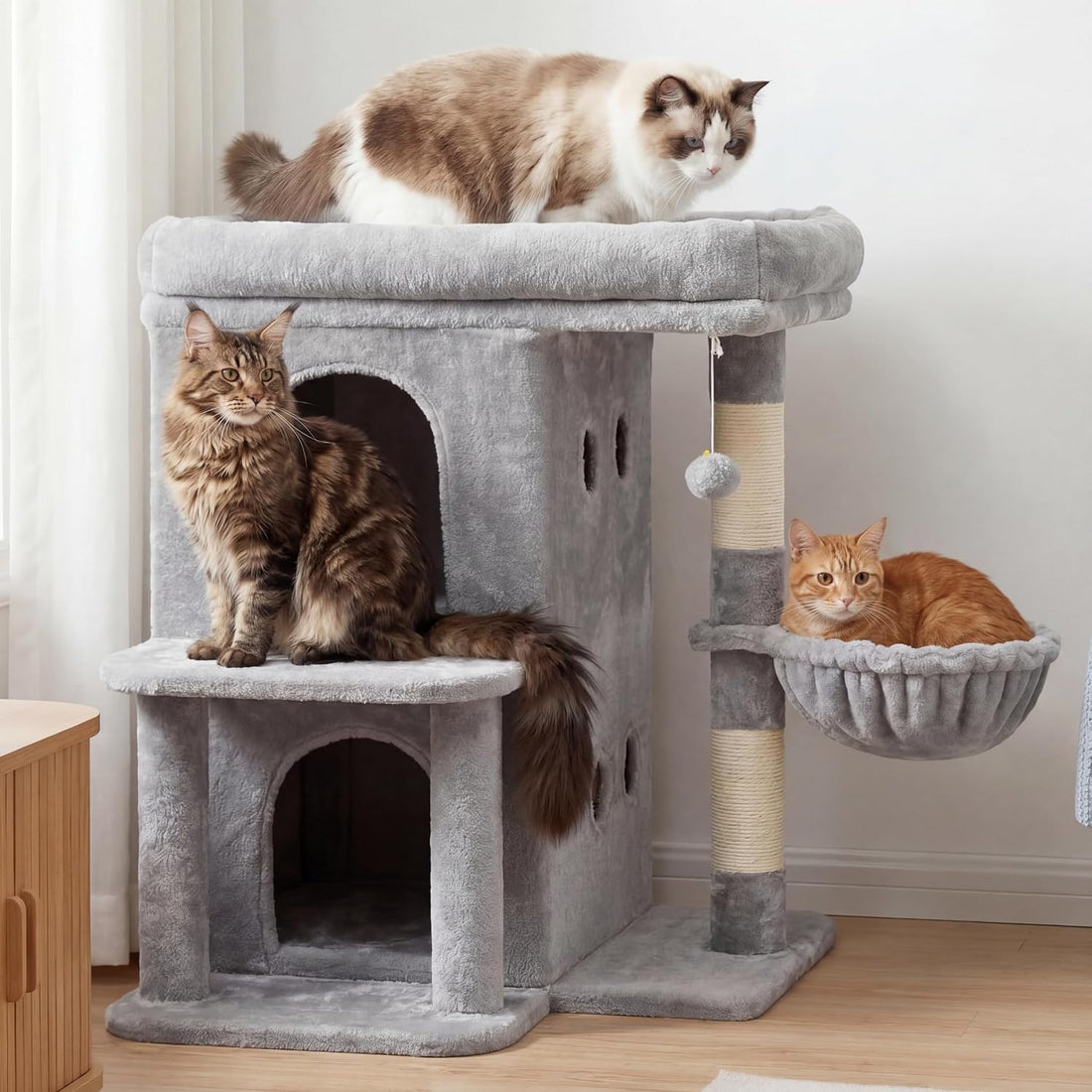 Heybly 26.3" Cat Tree for Large Cats with Big Perch & Dual Condos