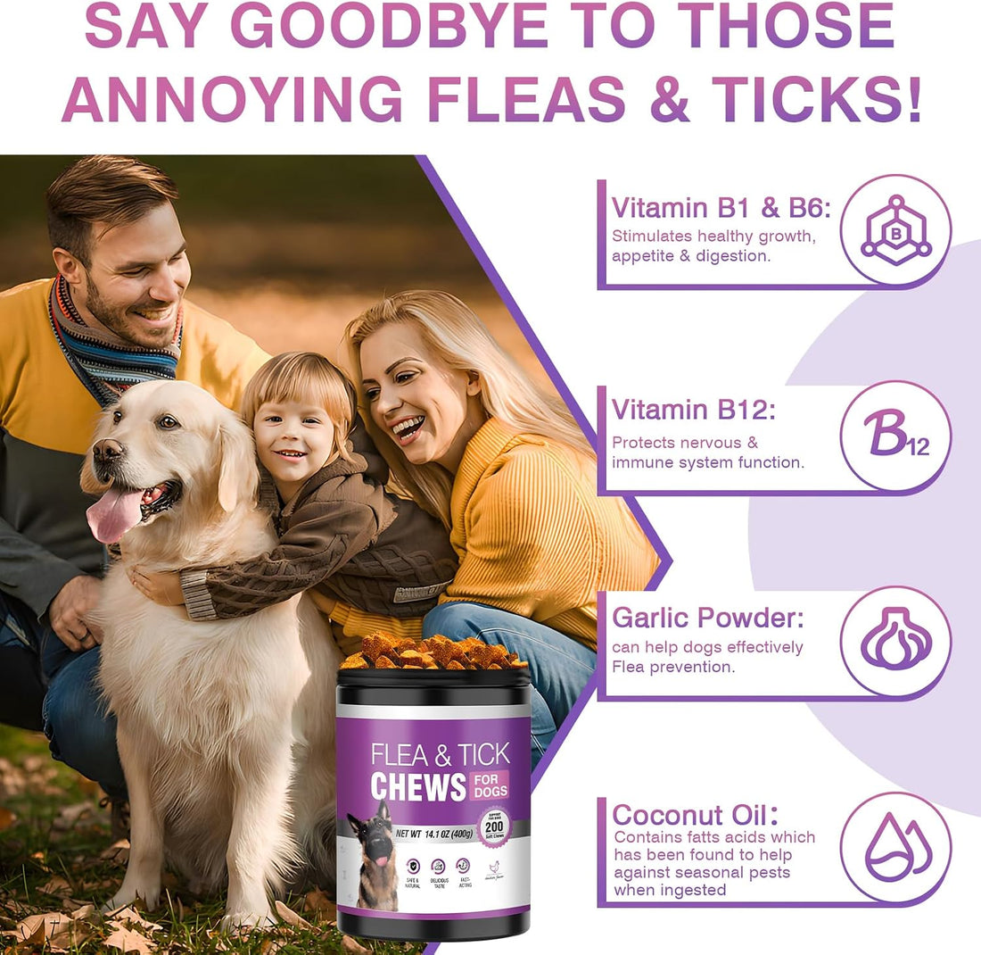 Dog Flea and Tick Chewable Tablets 200 Soft Chews Oral Supplement