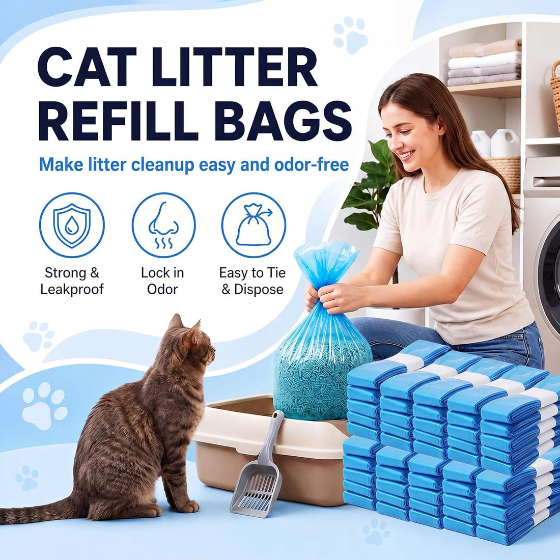 Dunzoom 50 Pack Cat Litter Refill Bags Bulk Universal 500ft in Total