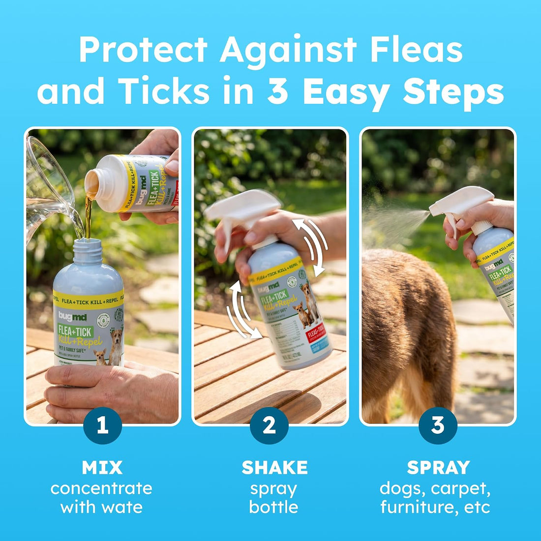 BugMD Flea and Tick Spray for Dogs - Kills & Repels on Contact