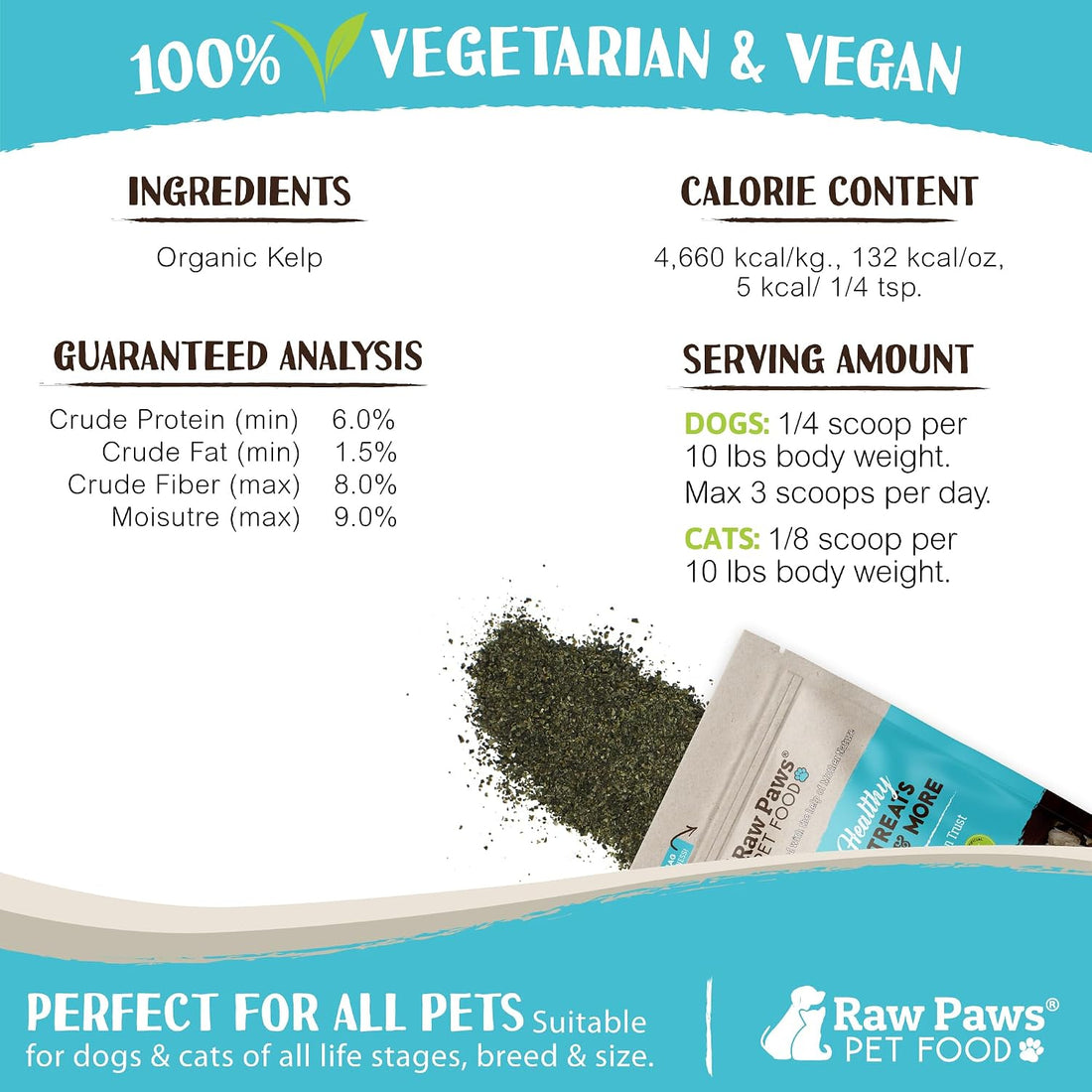 Raw Paws Organic Kelp Powder for Dogs & Cats - Supports Thyroid