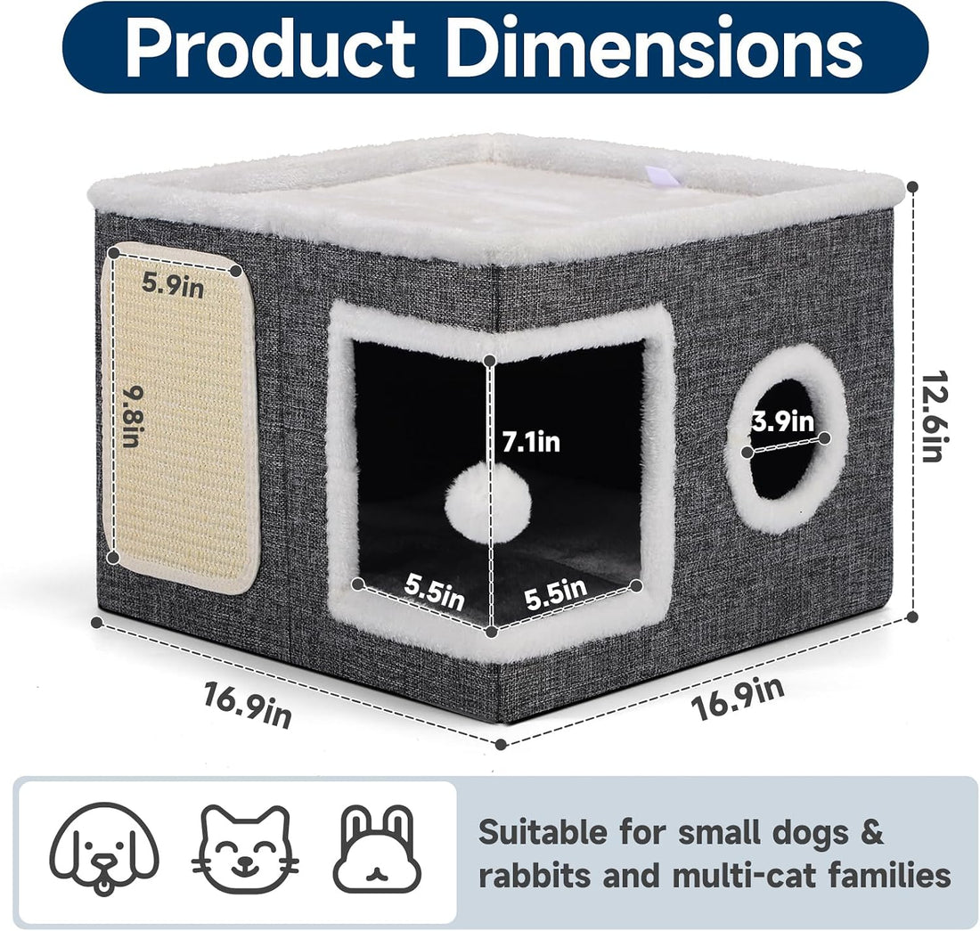 Shikha Cat Beds for Indoor Cats, Large Cat Cave with Cozy Condo