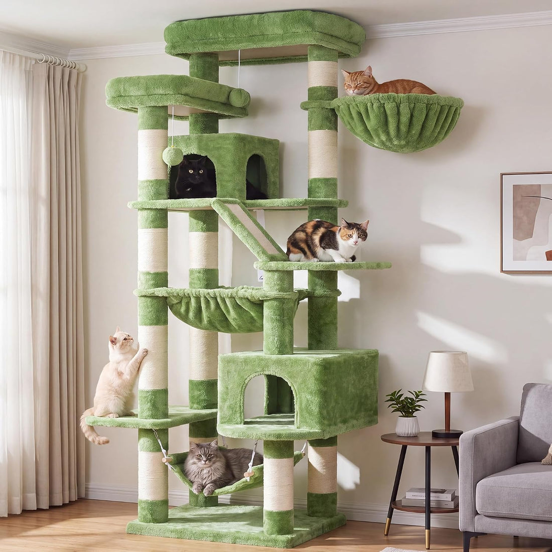 Heybly Cat Tree, 71-Inch-Tall Tower for Indoor Cats with 2 Perches