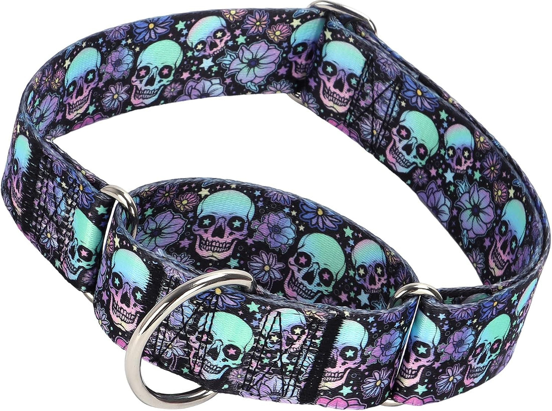 1.5 inch Skulls Martingale Collar for Dogs,Training Collar for Large