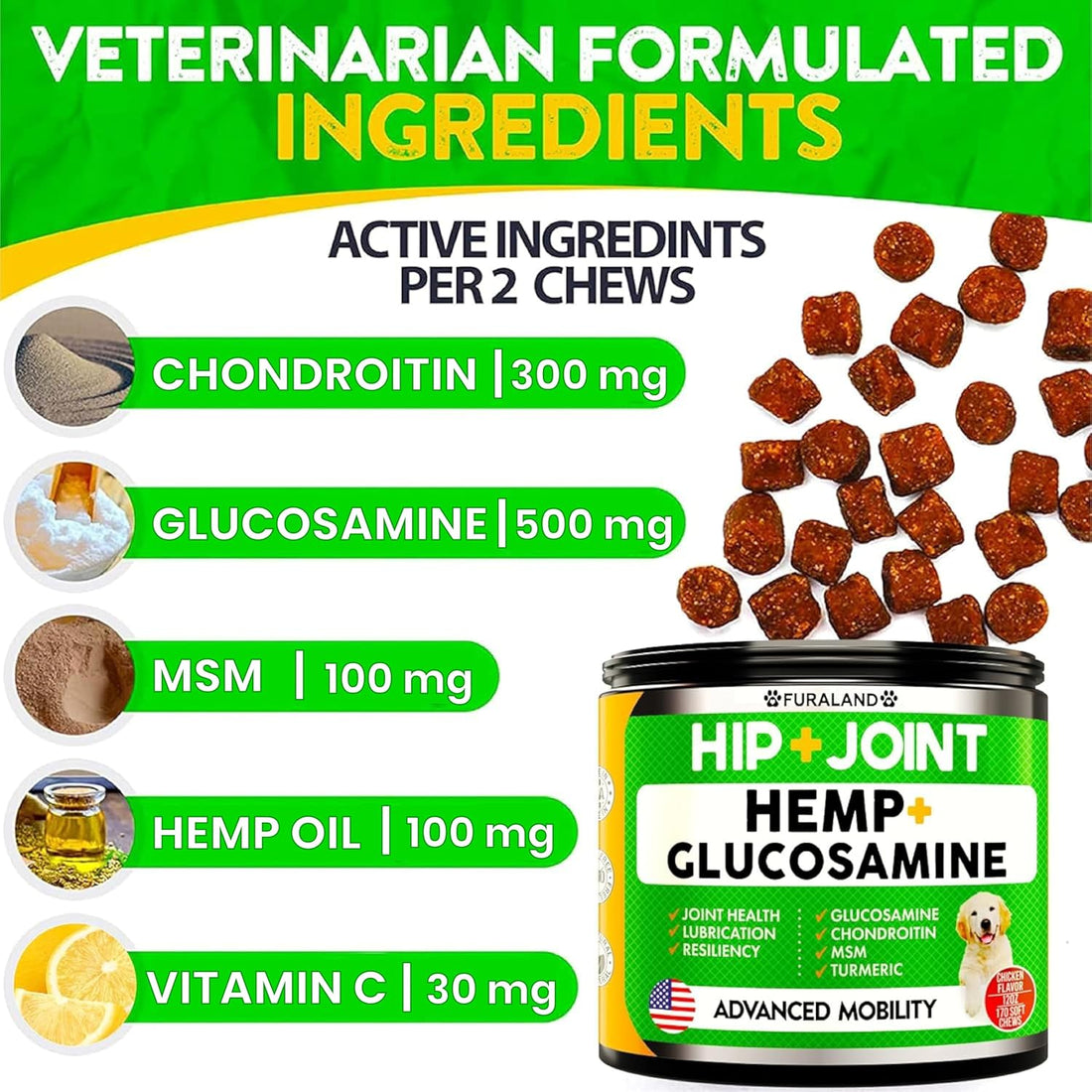 Hemp Hip and Joint Supplement for Dogs - Glucosamine for Dogs