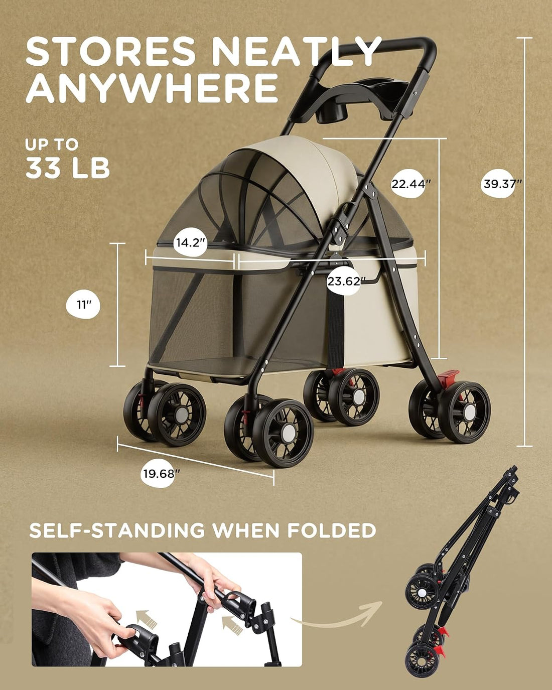 GTPLAYER Foldable Pet Stroller for Small Dogs and Cats