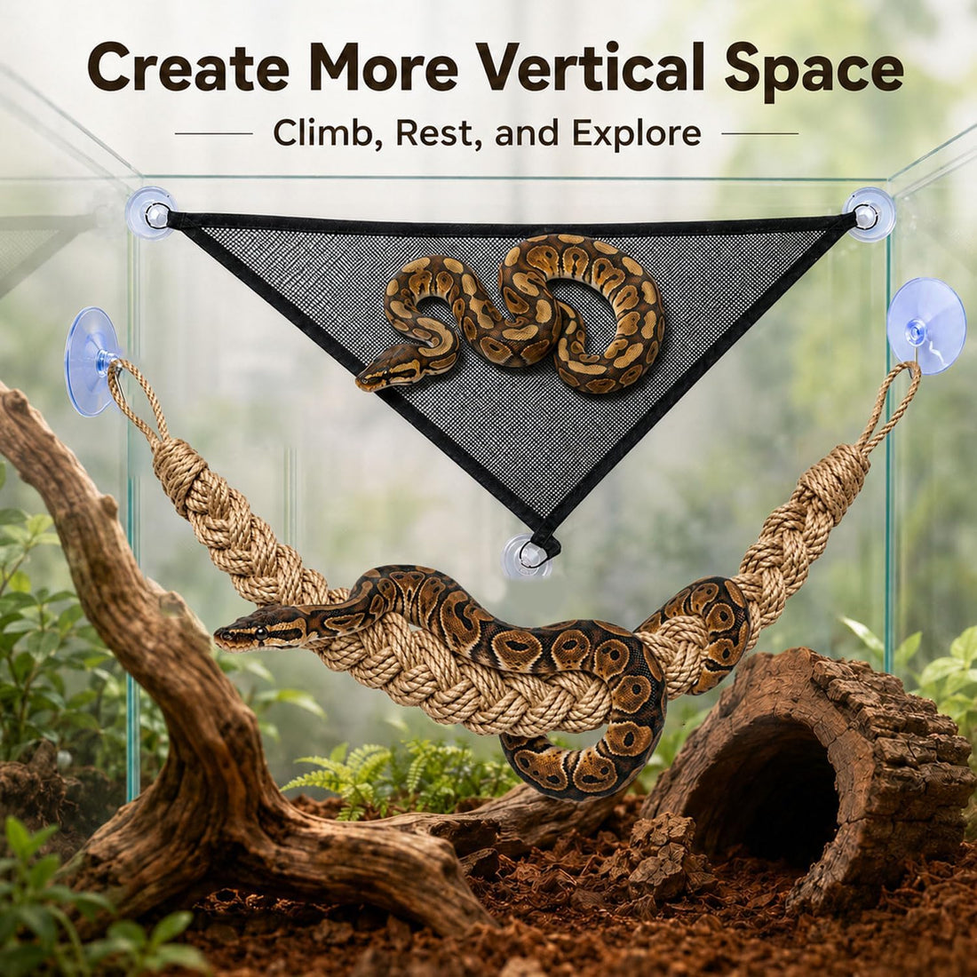 Snake Enclosure Accessories, Climbing Rope & PVC Hammock Set