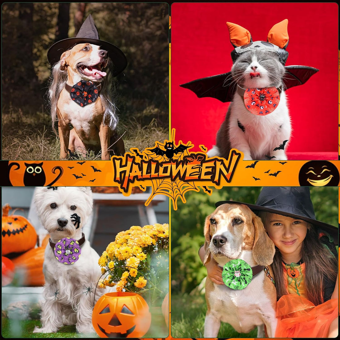 Sweetude 100 Pcs Halloween Dog Collar Flower Bows for Small Medium