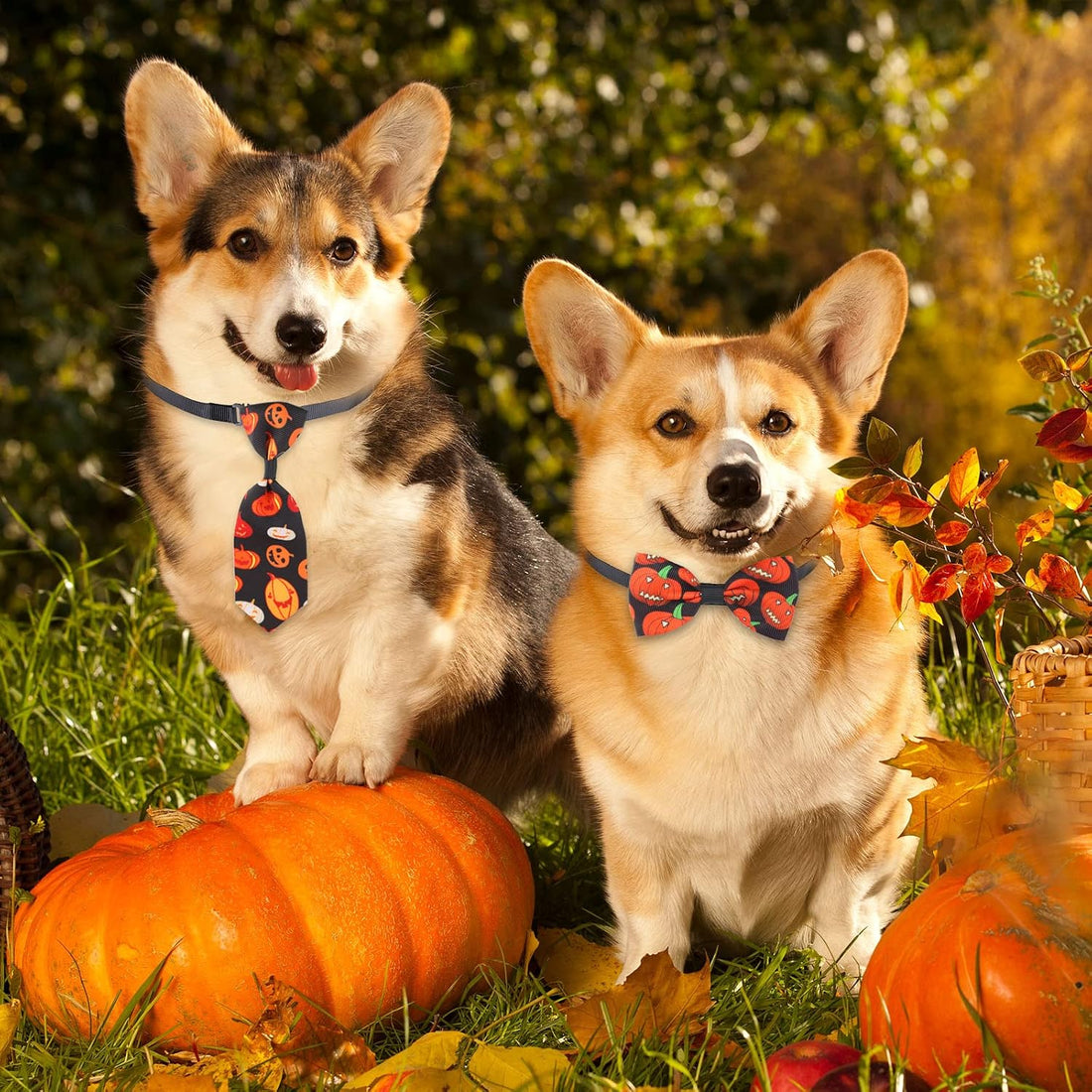 Reginary 100 Pack Fall and Halloween Dog Bow Tie Collar Set