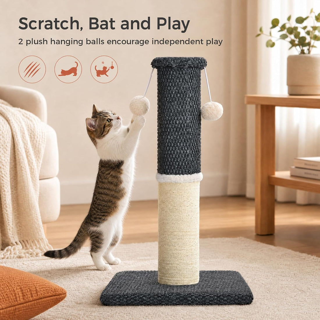 Made4Pets Cat Scratching Post with Sisal & Carpet for Indoor Cats