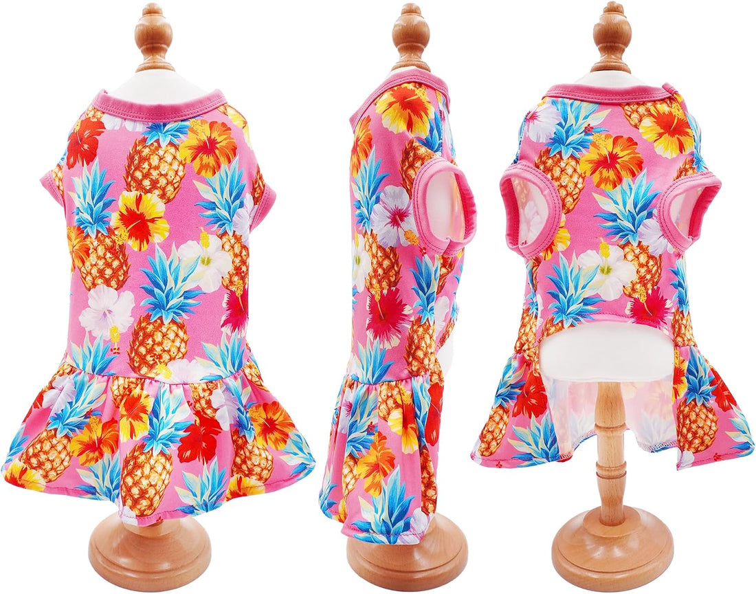 JpGdn 2PCS/Pack Hawaiian Dog Dresses Pink Green for Medium Dogs Girl