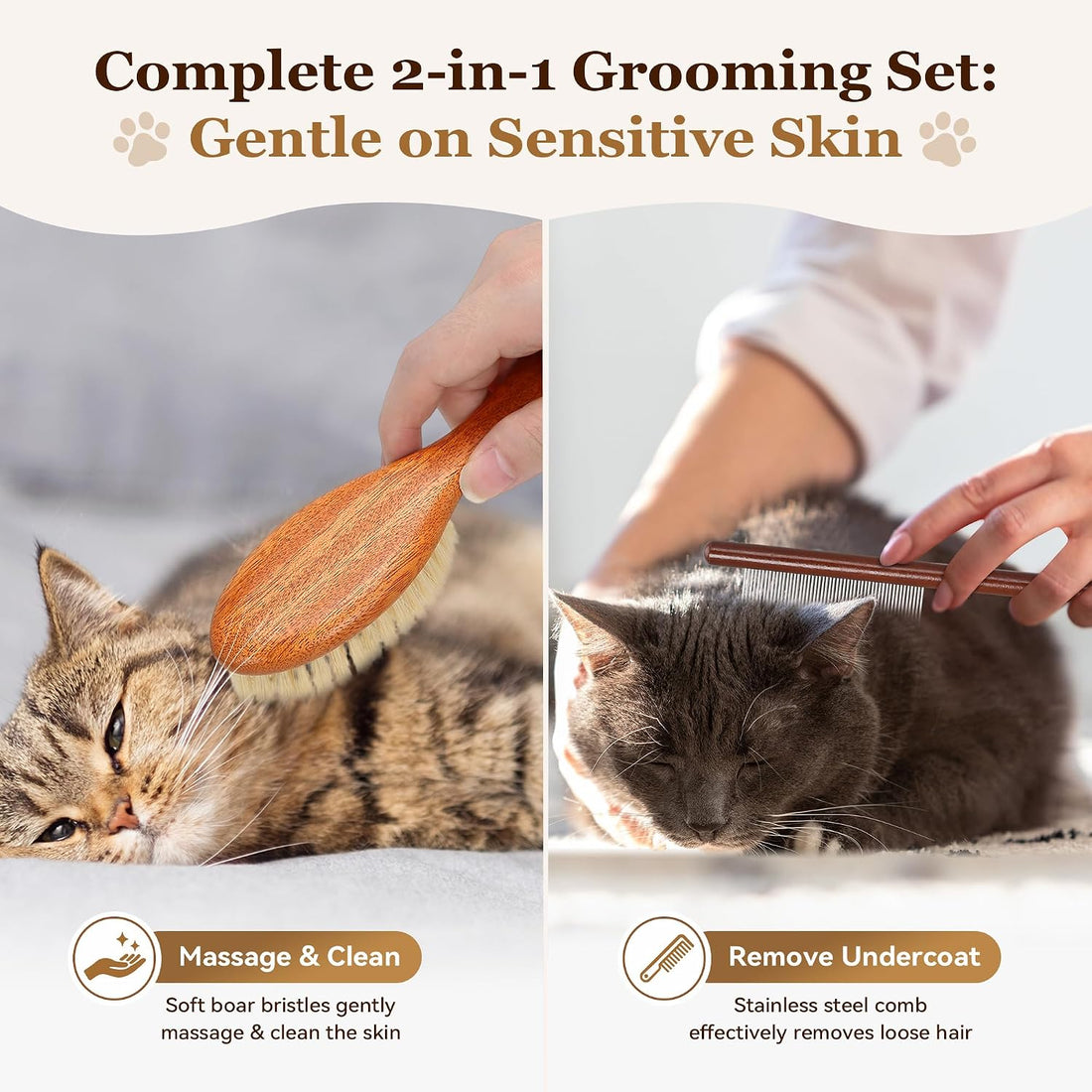 DEBETOOL Soft Cat Brush and Comb Set for Short Haired Cats