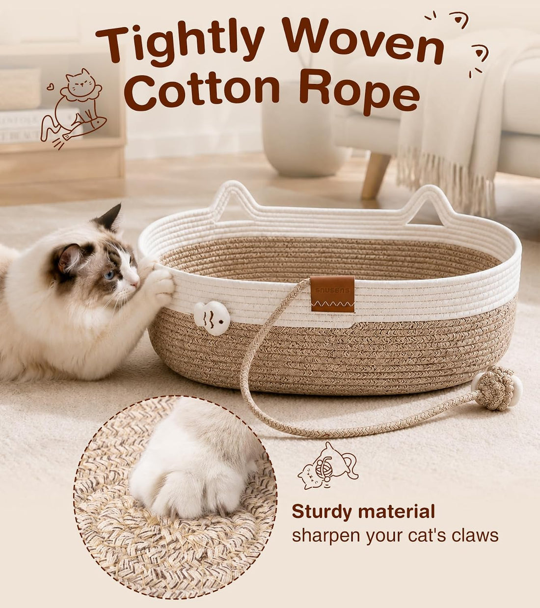 Instinct Basket for Cats, Handwoven Cotton Rope Cat Beds
