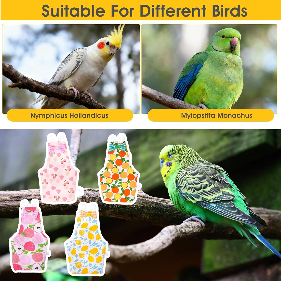 4 Pcs Bird Diaper, Reusable Parrot Diaper with Waterproof Inner