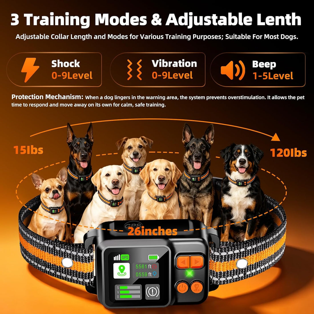 GPS Wireless Dog Fence Collar System 2 Mode Boundary IPX7 No Monthly