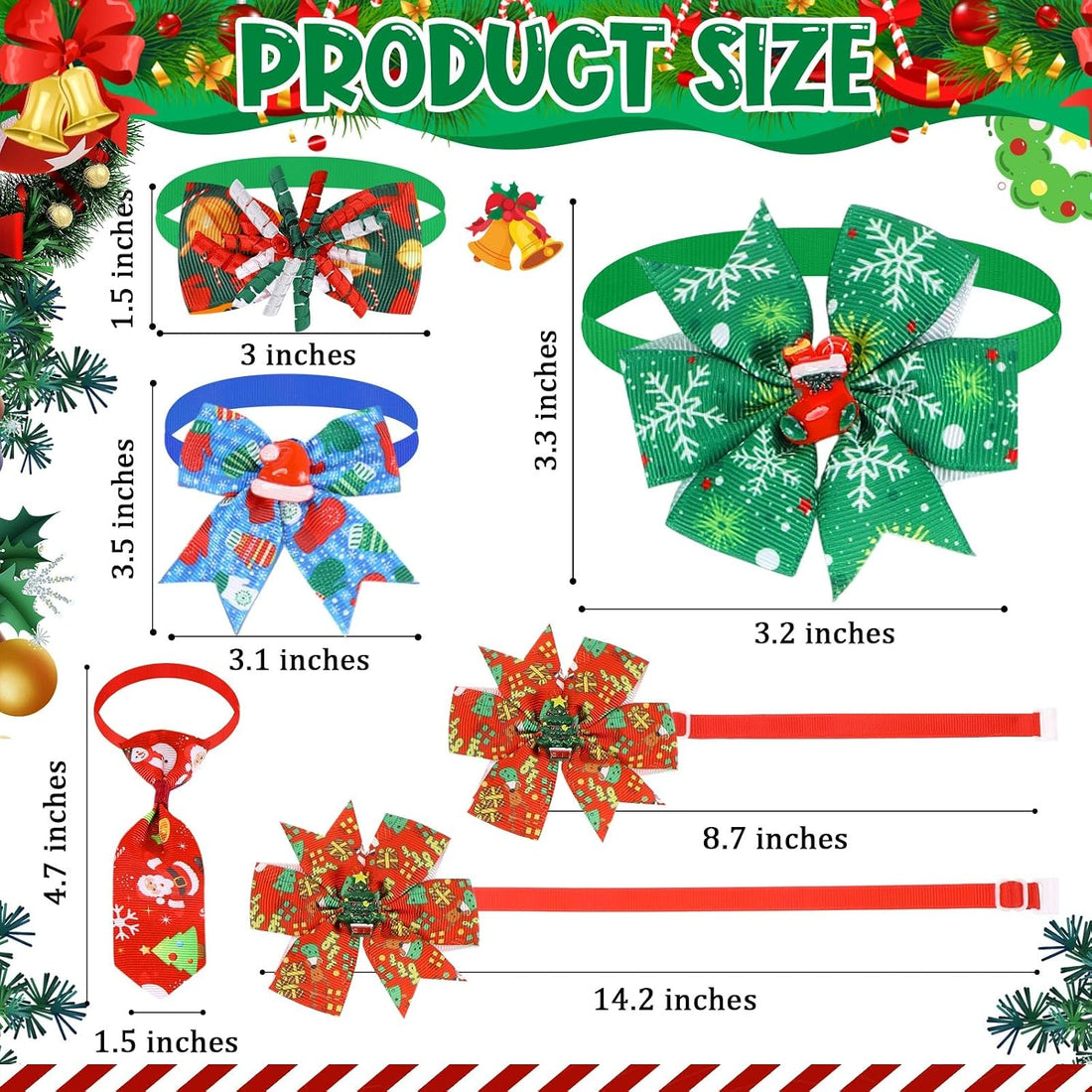 Huhumy 100 Pcs Christmas Dog Bow Ties Small Medium Pet Collar