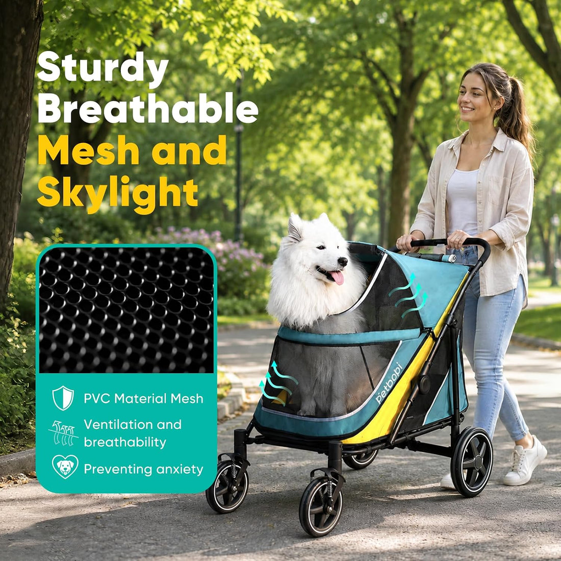 Petbobi Dog Stroller for Large Medium Dogs up to 80 lbs, Dual Entry